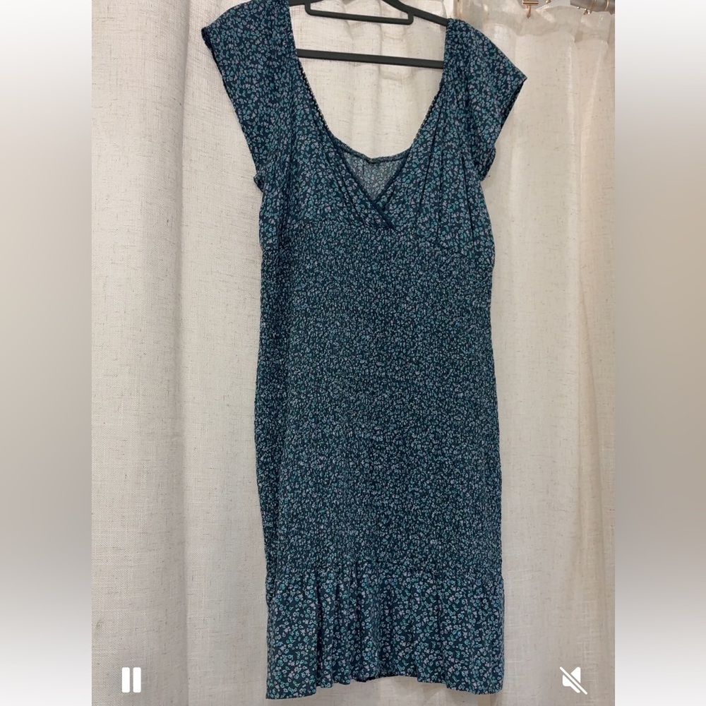 Floral Cap-Sleeve Blue Midi Dress